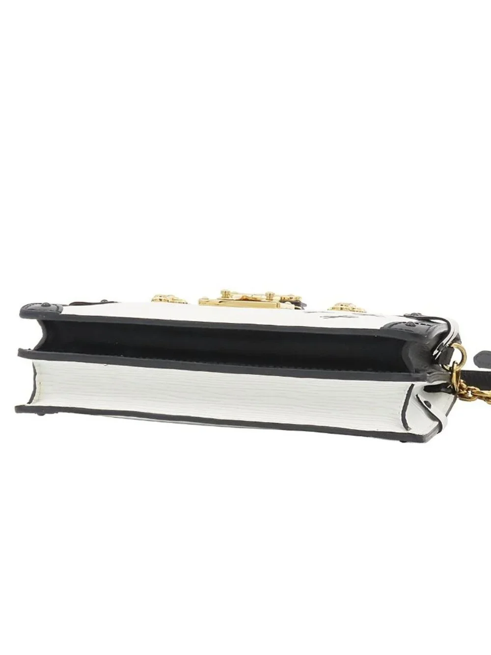 Louis Vuitton Trunk Clutch Chain Shoulder Bag White Black Epi Leather